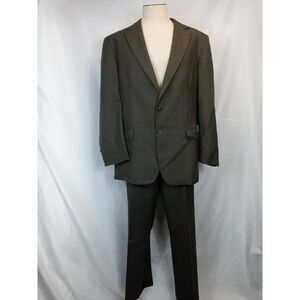 Common Market Mens Suit Olive Brown‎ Jacket 44L Pants 38R 2-Button Nailhead